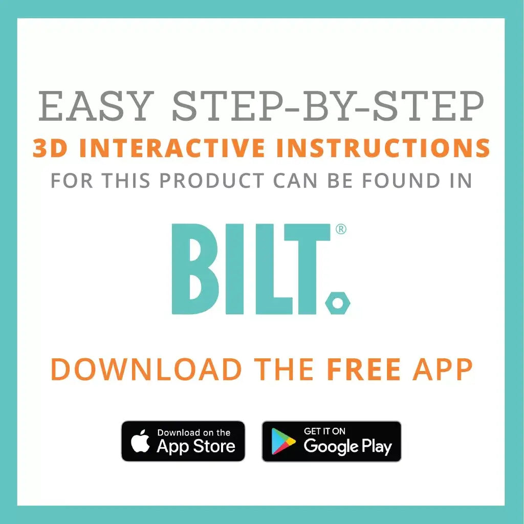 Promotional graphic for BILT app with text about 3D interactive instructions.