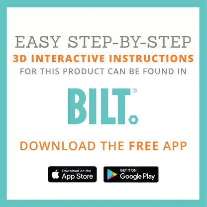 Promotional graphic for BILT app with text about 3D interactive instructions.