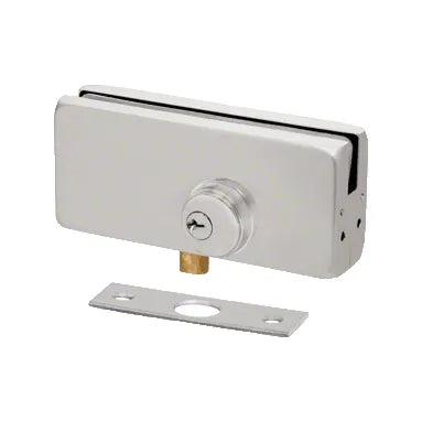 Metal door lock mechanism on a white background