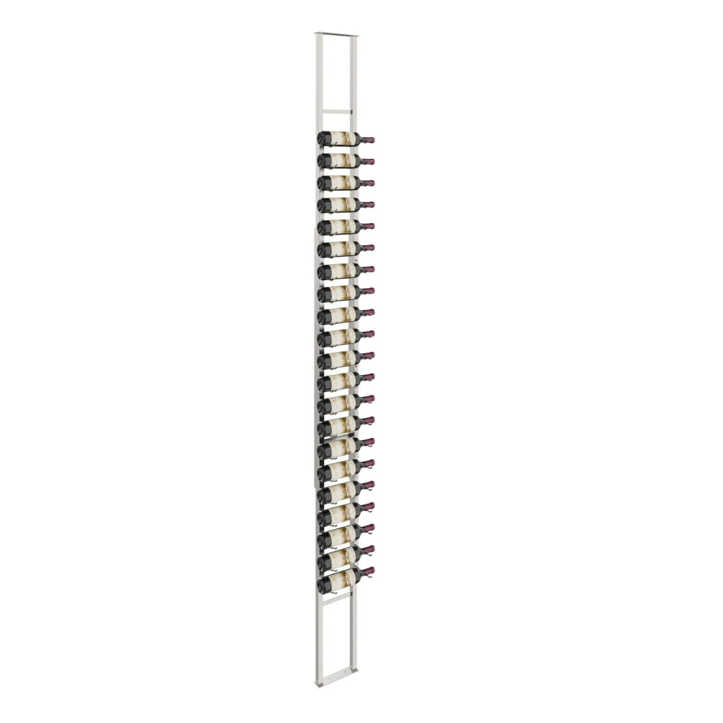 W Series floating wine rack, floor-to-ceiling, 21 bottles, brushed nickel
