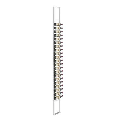 Vertical wine rack with multiple bottles on a white background
