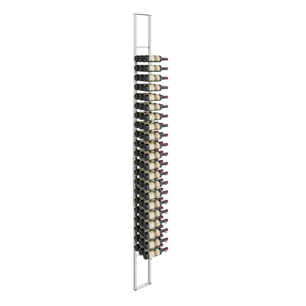 W Series floating wine rack, floor-to-ceiling, 63 bottles, brushed nickel