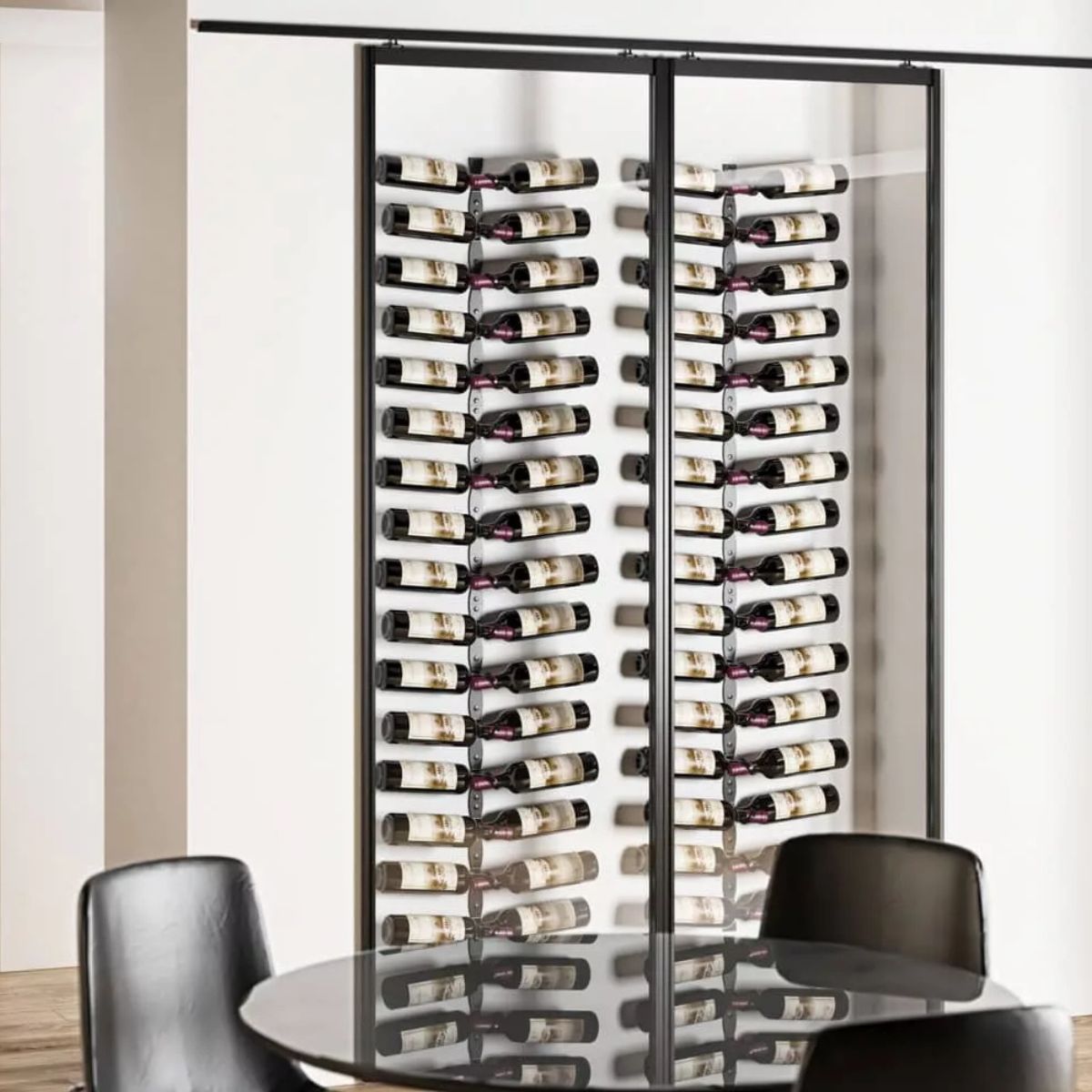 Helix Dual 5 racks behind glass dining room table