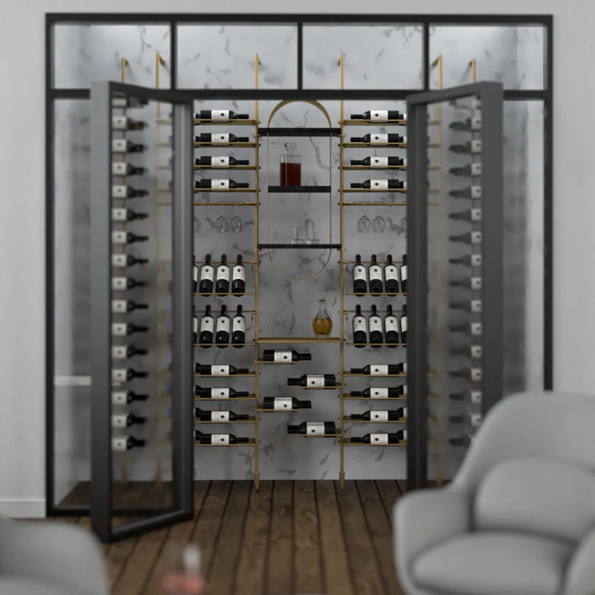 marche-wine-wall-128-bottles – wine cabinet by Grandeur Furnishings