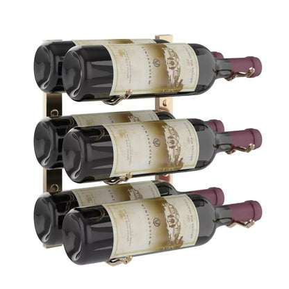 Wine rack holding four bottles of wine on a white background