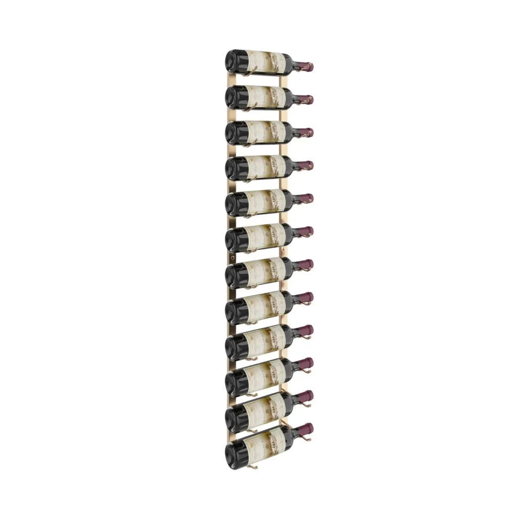 Golden bronze Wine rack holding multiple wine bottles on a white background