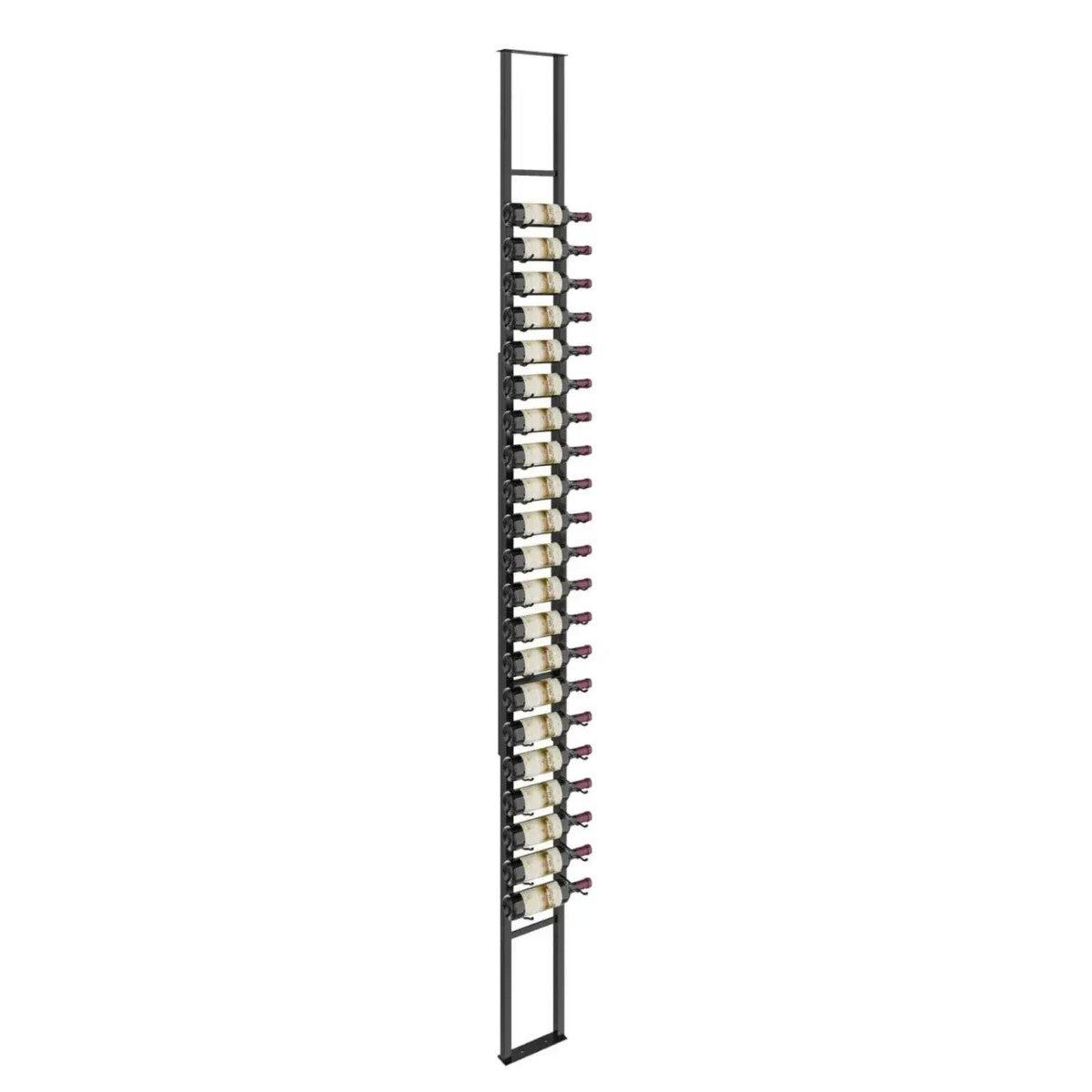 Wine rack with multiple bottles on a white background