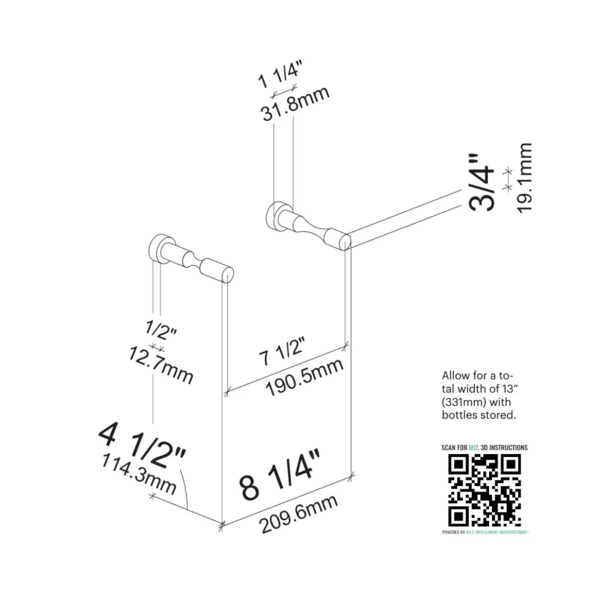 Measurement diagram of a wine rack with dimensions labeled