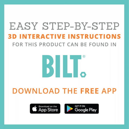 Promotional graphic for BILT app with text about 3D interactive instructions.